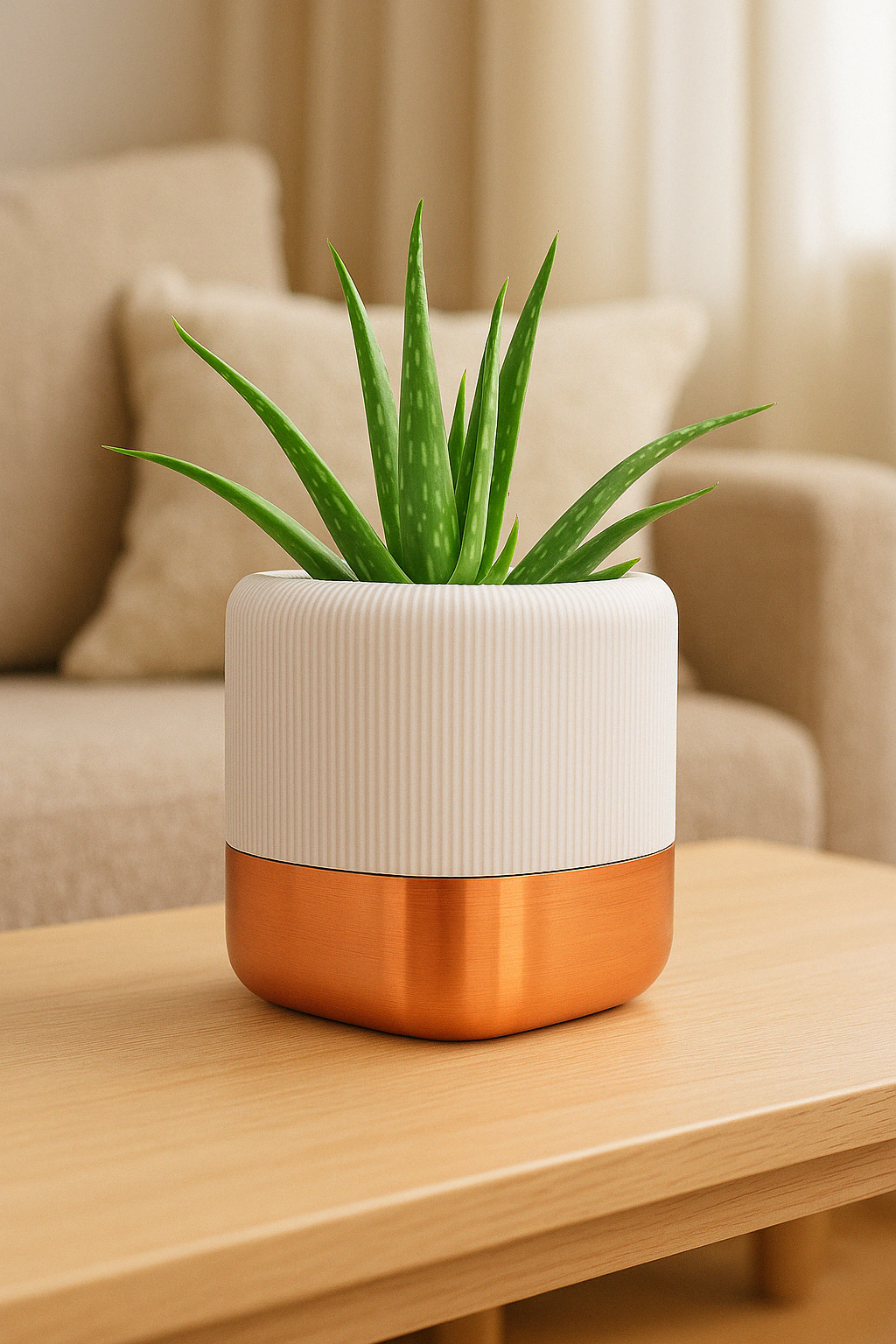 🪴 QUADRA – Maceta Autorriego de Diseño Elegante (Blanco & Cobre, 14x12x12 cm)